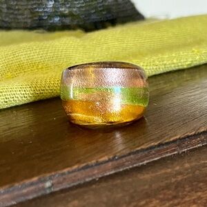 Gold Yellow Green Glass Ring